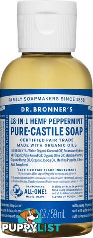 Dr Bronner's Pure Castile Liquid Soap Peppermint 59ml - Dr Bronner's - 018787775028