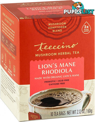 Teeccino Lions Mane Rhodiola Mushroom Adaptogen 60g (10 Teabags) - Teeccino Caffeine Free - 795239450305