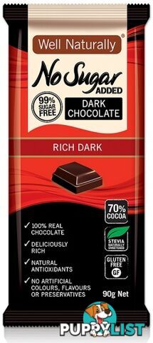 Well Naturally No Added Sugar Rich Dark Chocolate 12x90g - Well Naturally - 9311914611208