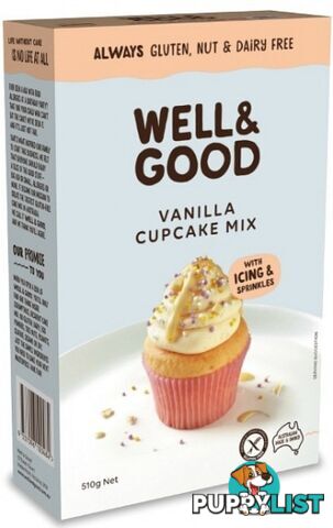 Well And Good Vanilla Cup Cake Mix + Frosting & Colour Sprinkles  510g - Well & Good - 9337096100484