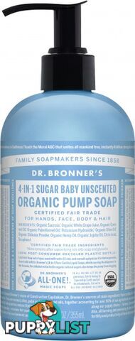 Dr Bronner's Organic Pump Soap Baby Unscented 355ml - Dr Bronner's - 018787950043