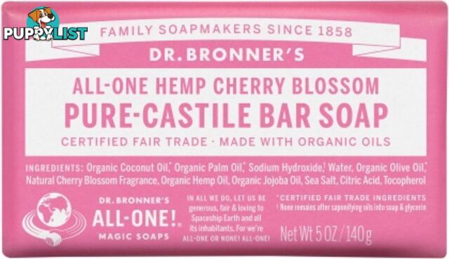 Dr Bronner's Pure Castile Bar Soap Cherry Blossom 140g - Dr Bronner's - 018787791059