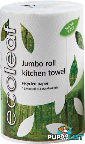 Ecoleaf Recycled Paper Jumbo Kitchen Towel Roll 3Ply - Ecoleaf - 5017601038238