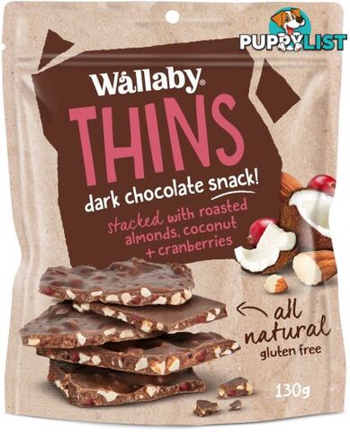 Wallaby Thins Dark Chocolate Snack with Roasted Almonds,Coconut & Cranberries  130g - Wallaby - 9314943031016