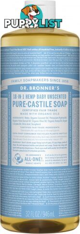 Dr Bronner's Pure Castile Liquid Soap Baby Unscented 946ml - Dr Bronner's - 018787772324