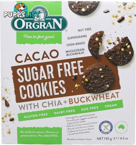 Orgran Cacao Sugar Free Cookies with Chia & Buckwheat 130g - Orgran - 720516024559