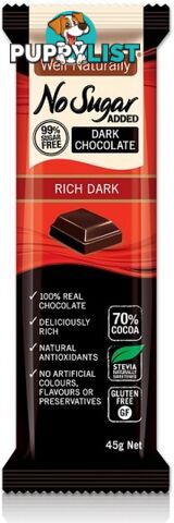 Well Naturally No Sugar Added Dark Chocolate Rich Dark 45gx16Bars - Well Naturally - 9311914601414