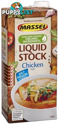 Massel Organic Liquid Stock Chicken Style Salt Reduced 1L - Massel - 810206005088