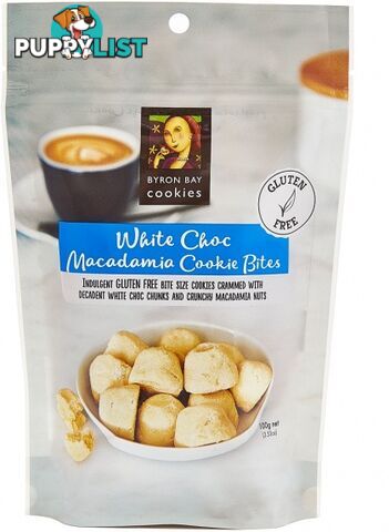 Byron Bay Gluten Free White Choc Macadamia Cookie Bites in Pouch 100g - Byron Bay Cookies - 9320391070156