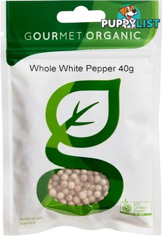 Gourmet Organic Pepper White Whole 40g Sachet x 1 - Gourmet Organic Herbs - 9332974000351