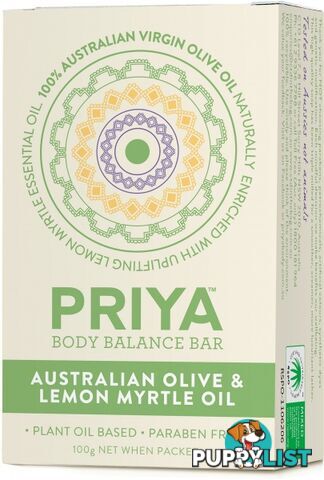 Priya Australian Olive Oil with Lemon Myrtle Soap 100g - Priya Soap - 9312894000228