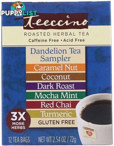 Teeccino Dandelion Herbal Tea Sampler Box 12 Teabags 72g - Teeccino Caffeine Free - 795239430017