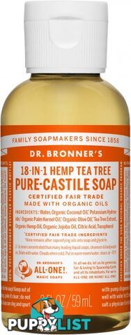 Dr Bronner's Pure Castile Liquid Soap Tea Tree 59ml - Dr Bronner's - 018787776025