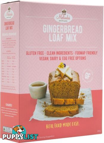 Melindas Gingerbread Loaf  Pre-Mix 380g - Melindas Gluten Free Goodies - 9340527000581