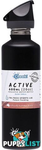 Cheeki Stainless Steel Bottle Insulated Matte Black Sport Lid 600ml - Cheeki - 9342192005052