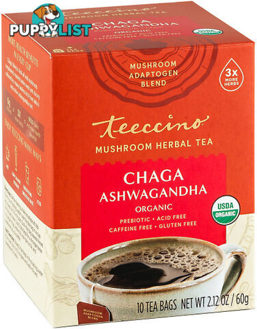 Teeccino Chaga Ashwagandha Mushroom Adaptogen 10Teabags Box 60g - Teeccino Caffeine Free - 795239450206