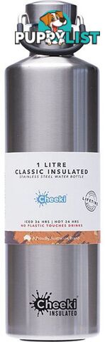 Cheeki Stainless Steel Bottle Insulated Silver 1L - Cheeki - 9342192004673