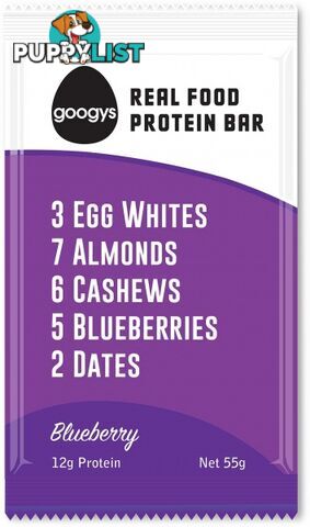 Googys Natural Paleo Protein Bar Blueberry  12x55g - Googys - 9369999077693