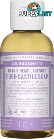 Dr Bronner's Pure Castile Liquid Soap Lavender 59ml - Dr Bronner's - 018787774021