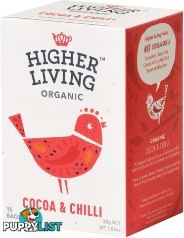 Higher Living Organic Cocoa & Chilli Tea 15Teabags - Higher Living - 5060319120139