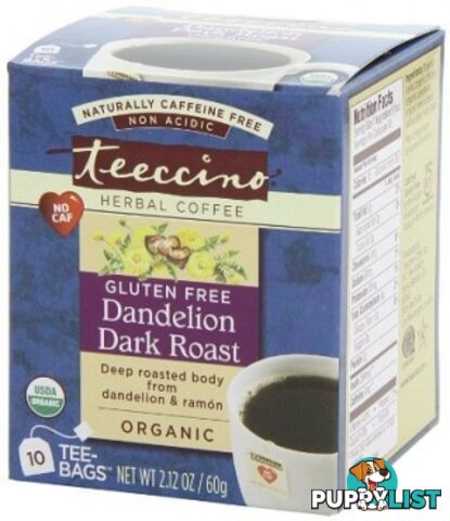 Teeccino Organic Dandelion Dark Roast G/F 10 Tee-Bags - Teeccino Caffeine Free - 795239431106