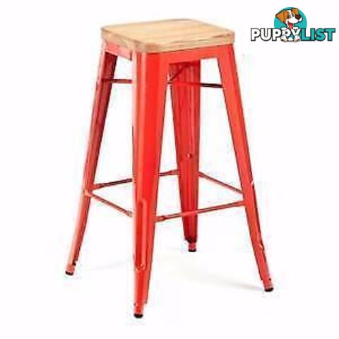 Brand New Replica Tolix Metal Stool with wood seat (76cm)-Red