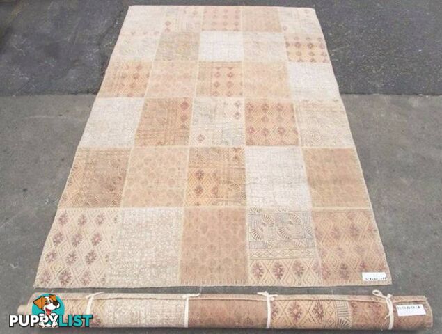 BRAND NEW FAR PAVILION STONEWASH Patch work 100% COTTON RUG-BROWN