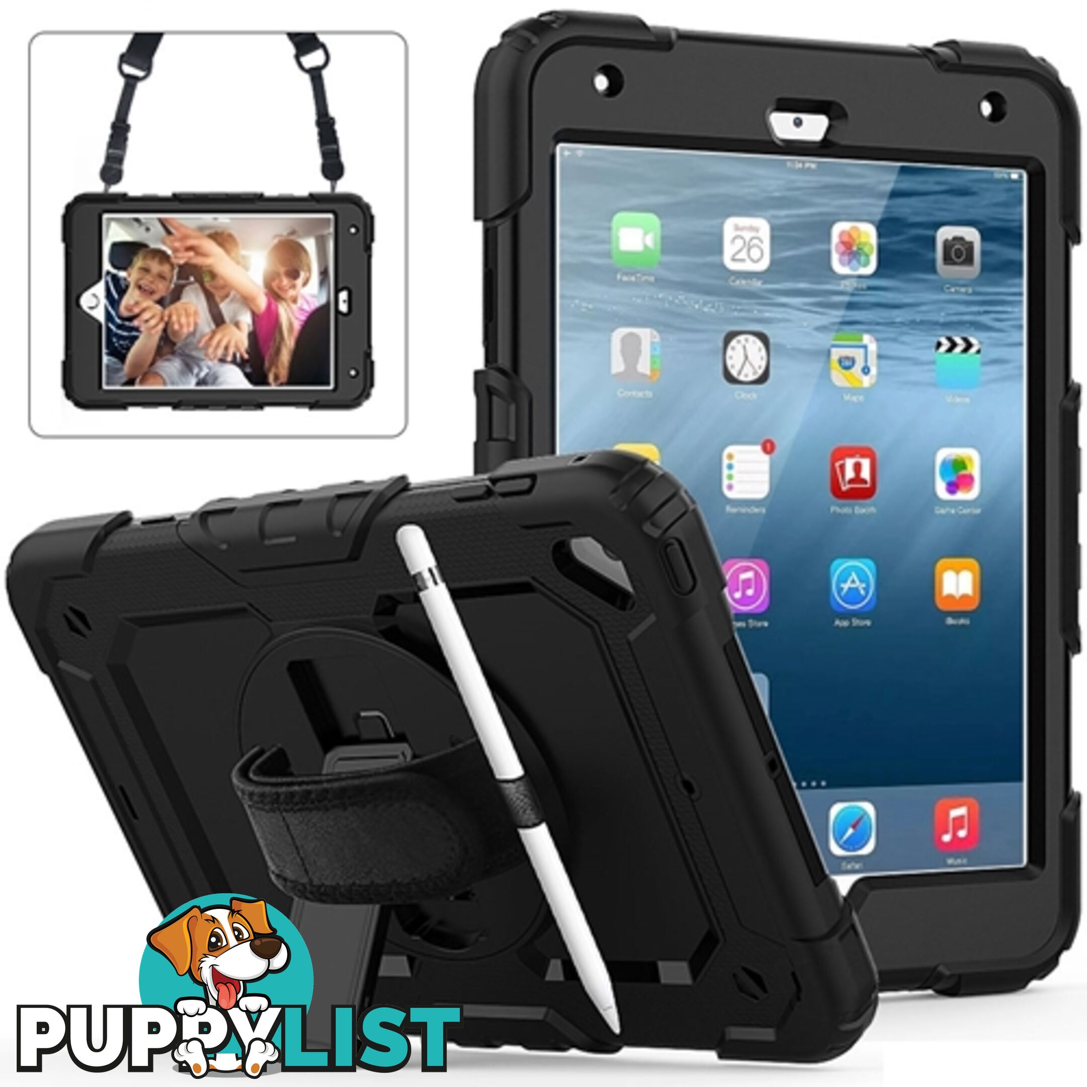 Rugged Protective Case Hand & Shoulder Strap iPad Mini 5 & 4 - Black - 192757315534/SDK-IPDMN5-2019-BK - Generic