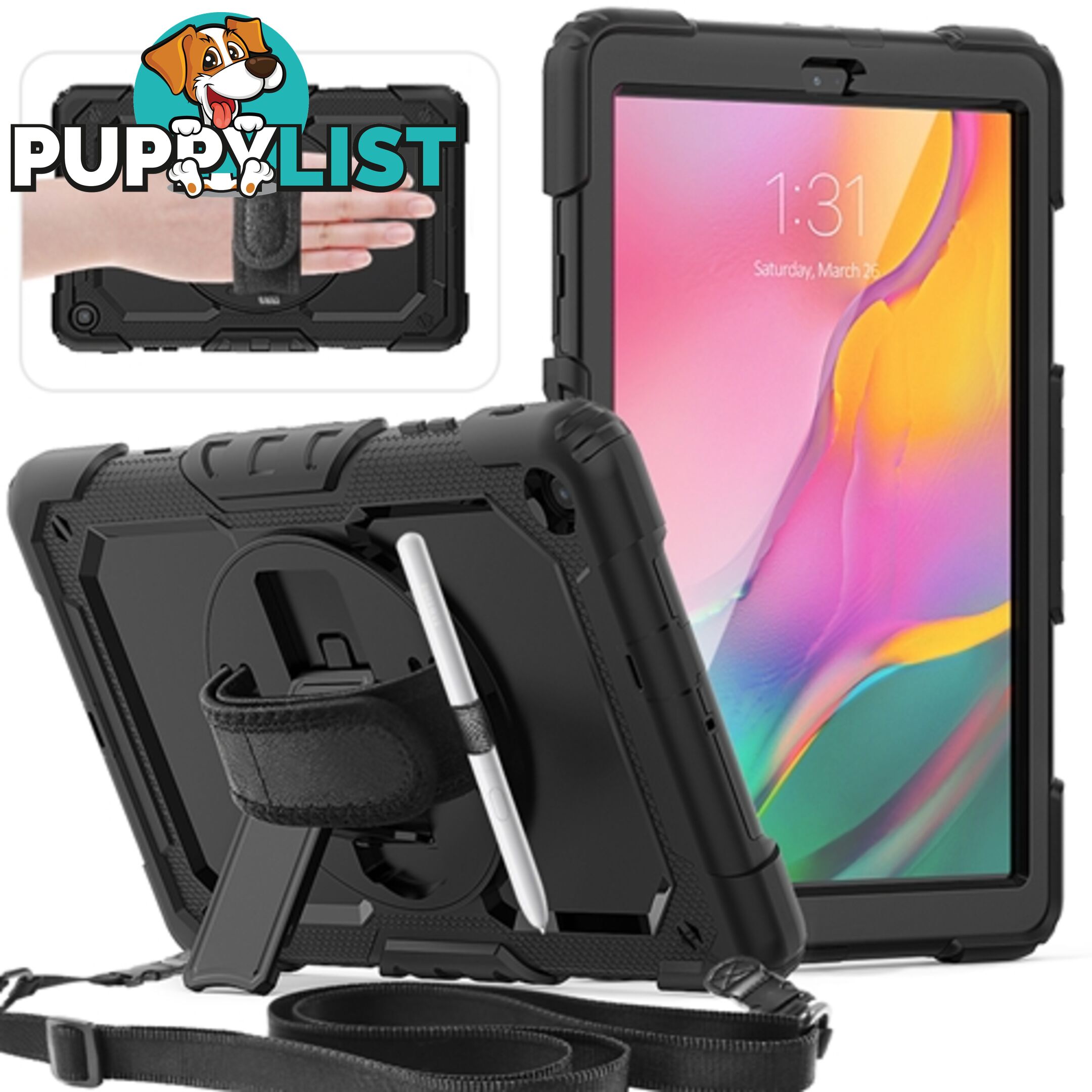 Rugged Protective Case Hand & Shoulder Strap Samsung Tab A 8.0 2019 T290 - Black - SDK-TABA080-2019-BK - Generic