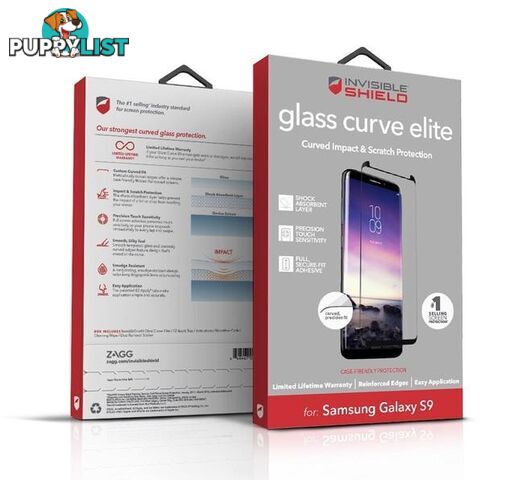 Zagg InvisibleShield Tempered Glass Curve Elite Samsung Galaxy S9 - 848467071160/200101403 - ZAGG