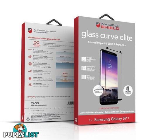 Zagg InvisibleShield Tempered Glass Curve Elite Samsung Galaxy S9 Plus - 848467071818/200101467 - ZAGG