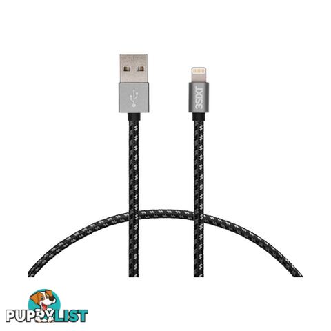 3SIXT 2M Braided Nylon Cable USB Type A to Lightning - Black - 9318018128700/3S-1123 - 3SIXT