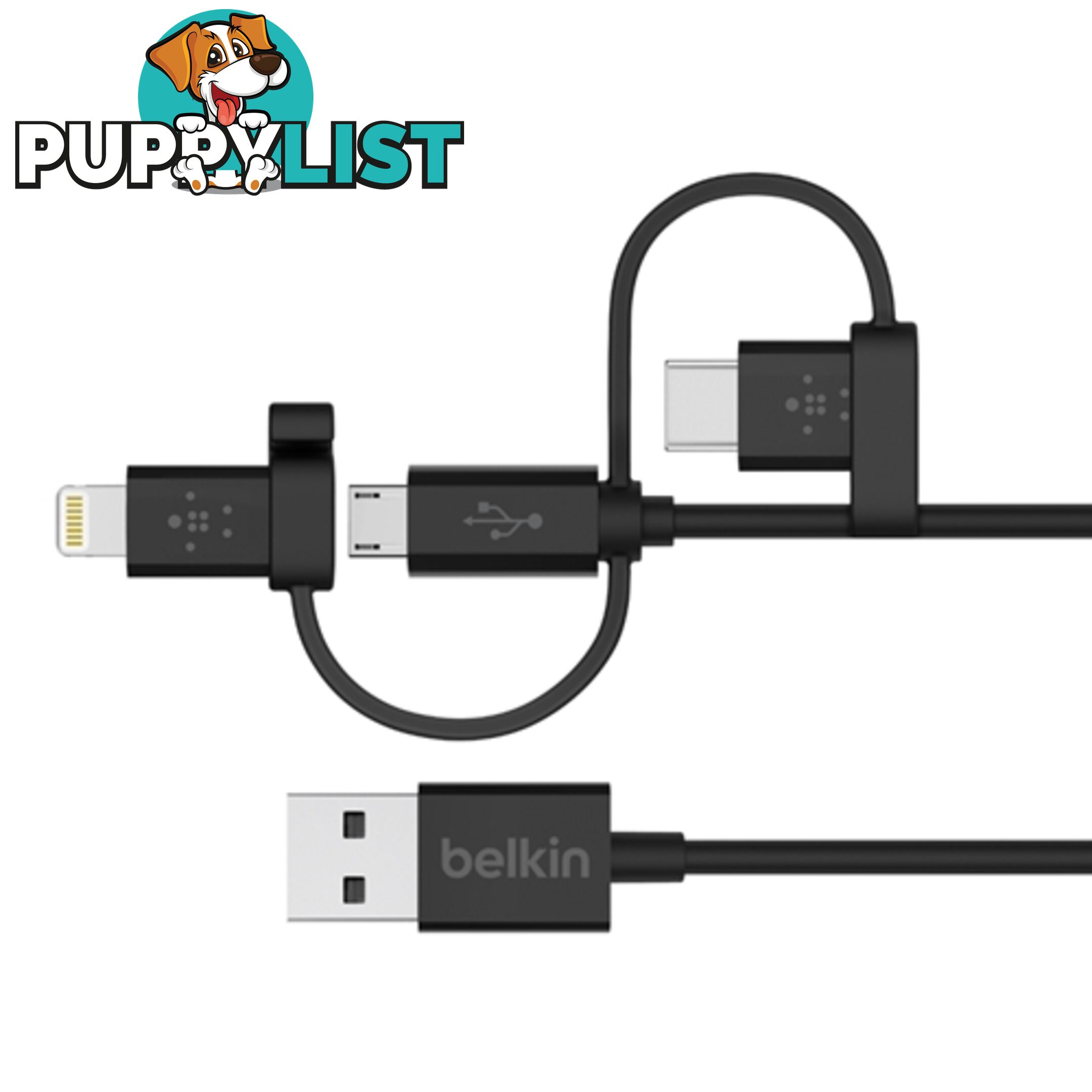 Belkin Universal Cable with Micro-USB & USB-C & Lightning Connectors - 745883758531/F8J050bt04-BLK - Belkin