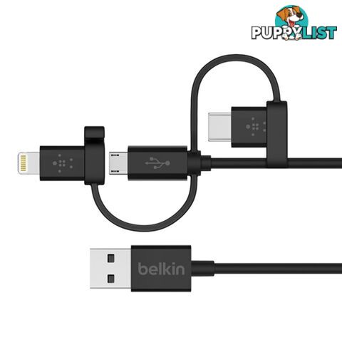 Belkin Universal Cable with Micro-USB & USB-C & Lightning Connectors - 745883758531/F8J050bt04-BLK - Belkin