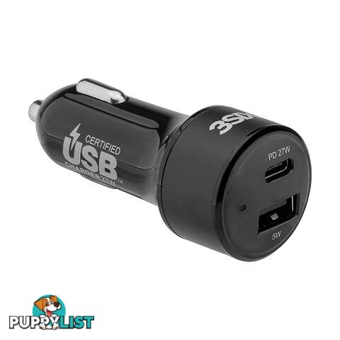 3SIXT USB-C Car Charger with Power Delivery (2.4A/27W) - Black - 9318018127826/3S-1031 - 3SIXT