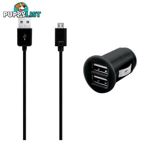 3SIXT Dual USB Car Charger 2.1A - Micro USB - 1.0m - Black - 9318018108818/3S-0094 - 3SIXT