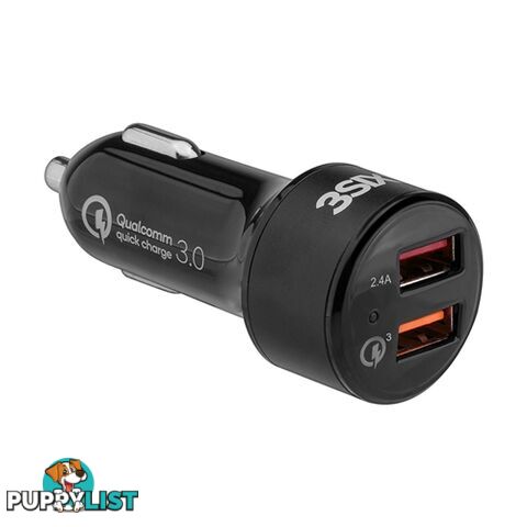 3SIXT Dual USB Car Charger 5.4A  12 / 24V Qualcomm Quick Charge 3.0 - Black - 9318018127789/3S-1027 - 3SIXT