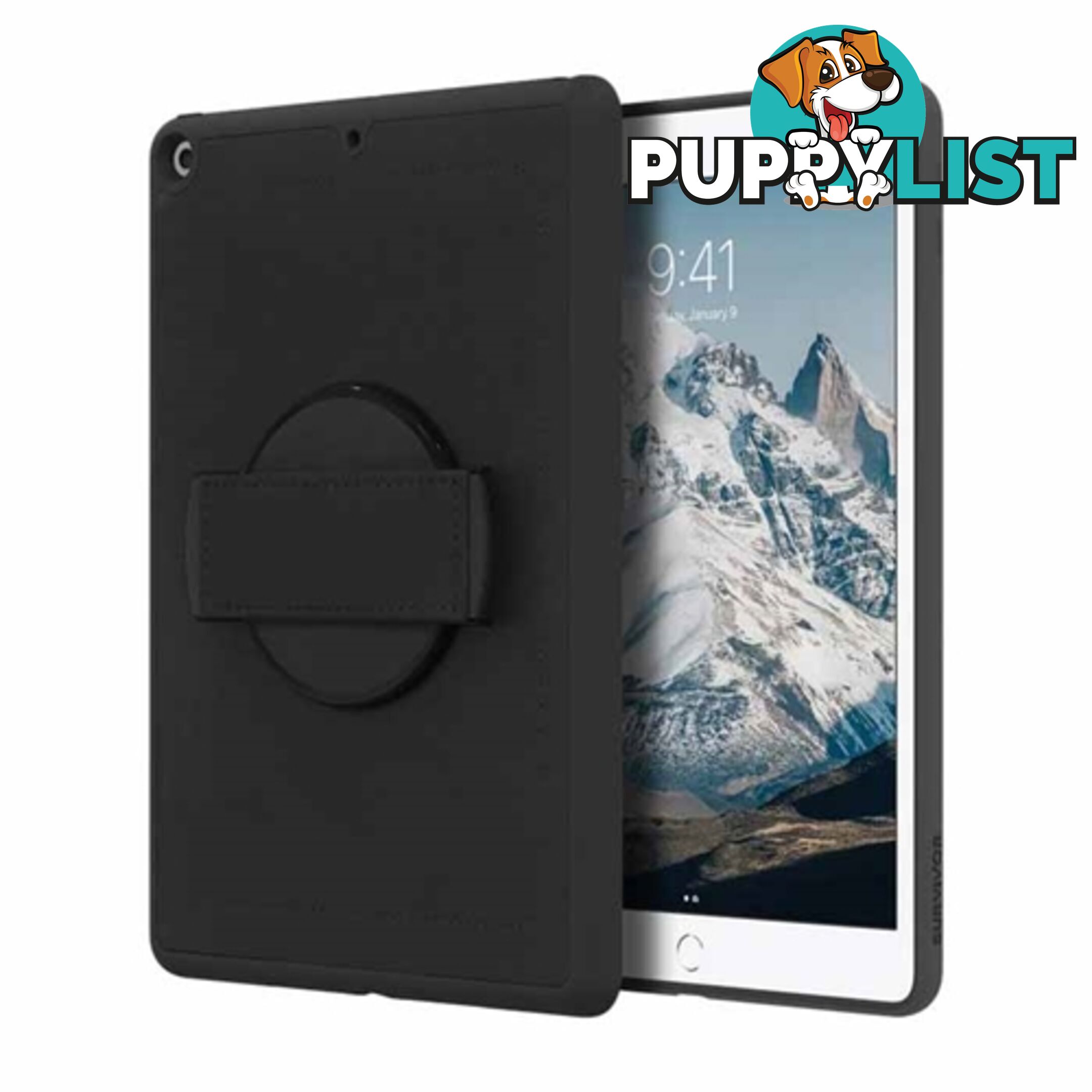 Griffin Survivor AirStrap Hand Strap Case 360 degree for iPad 7th gen 10.2 - Black - 191058105868/GIPD-017-BLK - Griffin