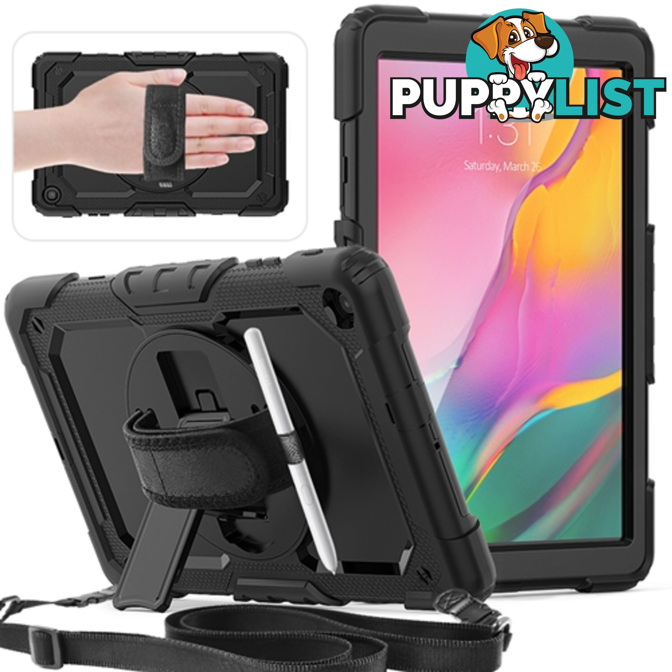 Rugged Protective Case Hand & Shoulder Strap Samsung Tab A 10.1 2019 - Black - SDK-TABA101-2019-BK - Generic