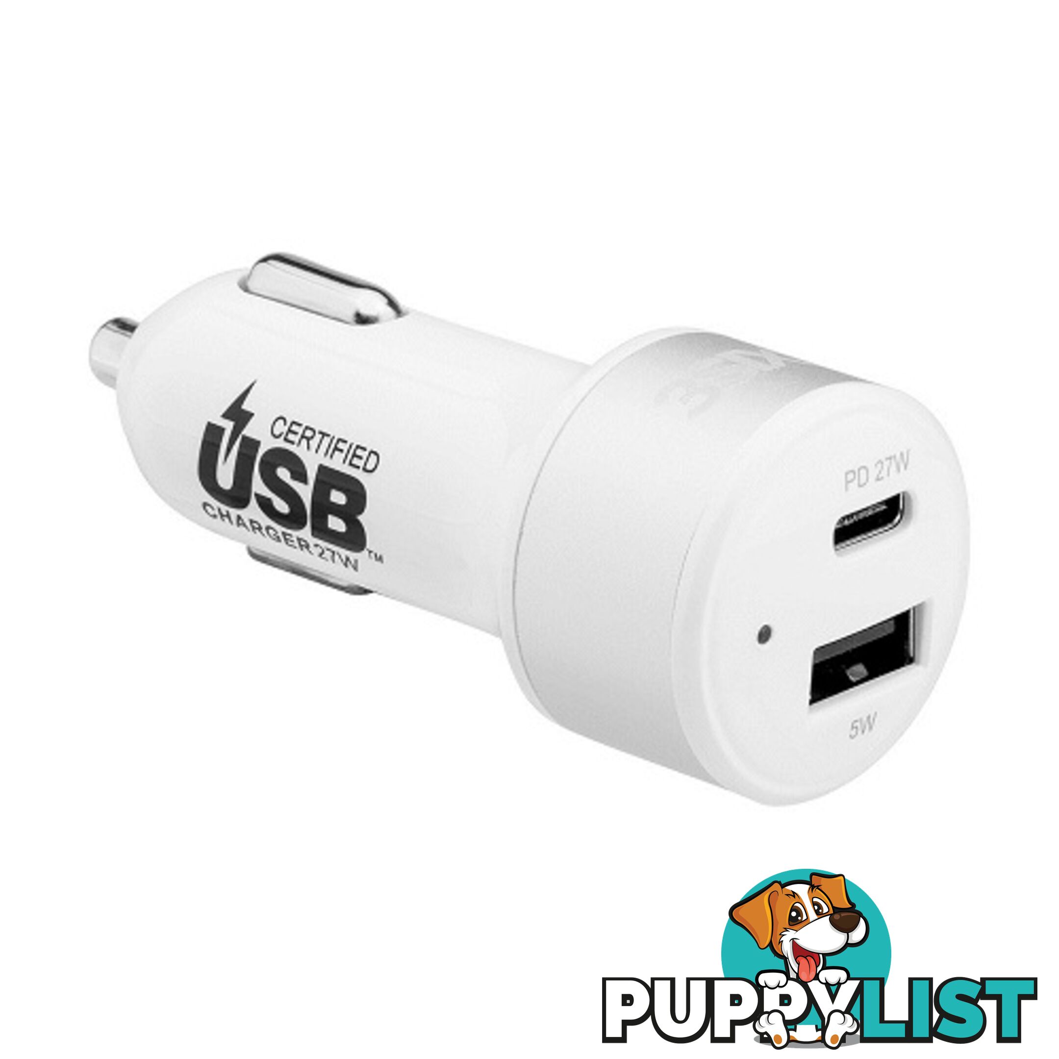 3SIXT USB-C Car Charger with Power Delivery (2.4A/27W) - White - 9318018127833/3S-1032 - 3SIXT