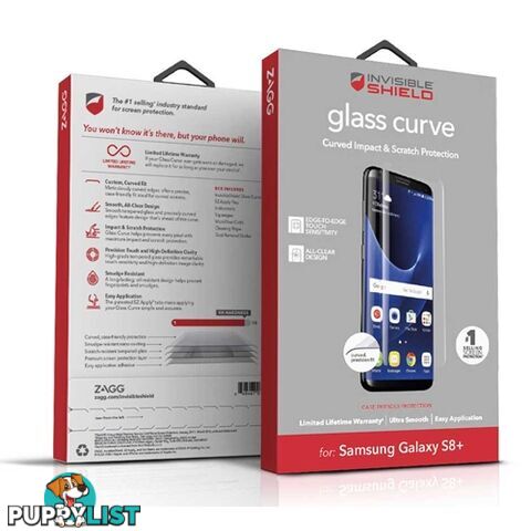 ZAGG Tempered Glass CURVE Screen Samsung Galaxy S8 Plus - Case Friendly - 848467058970/G8ECGC-CL0 - ZAGG