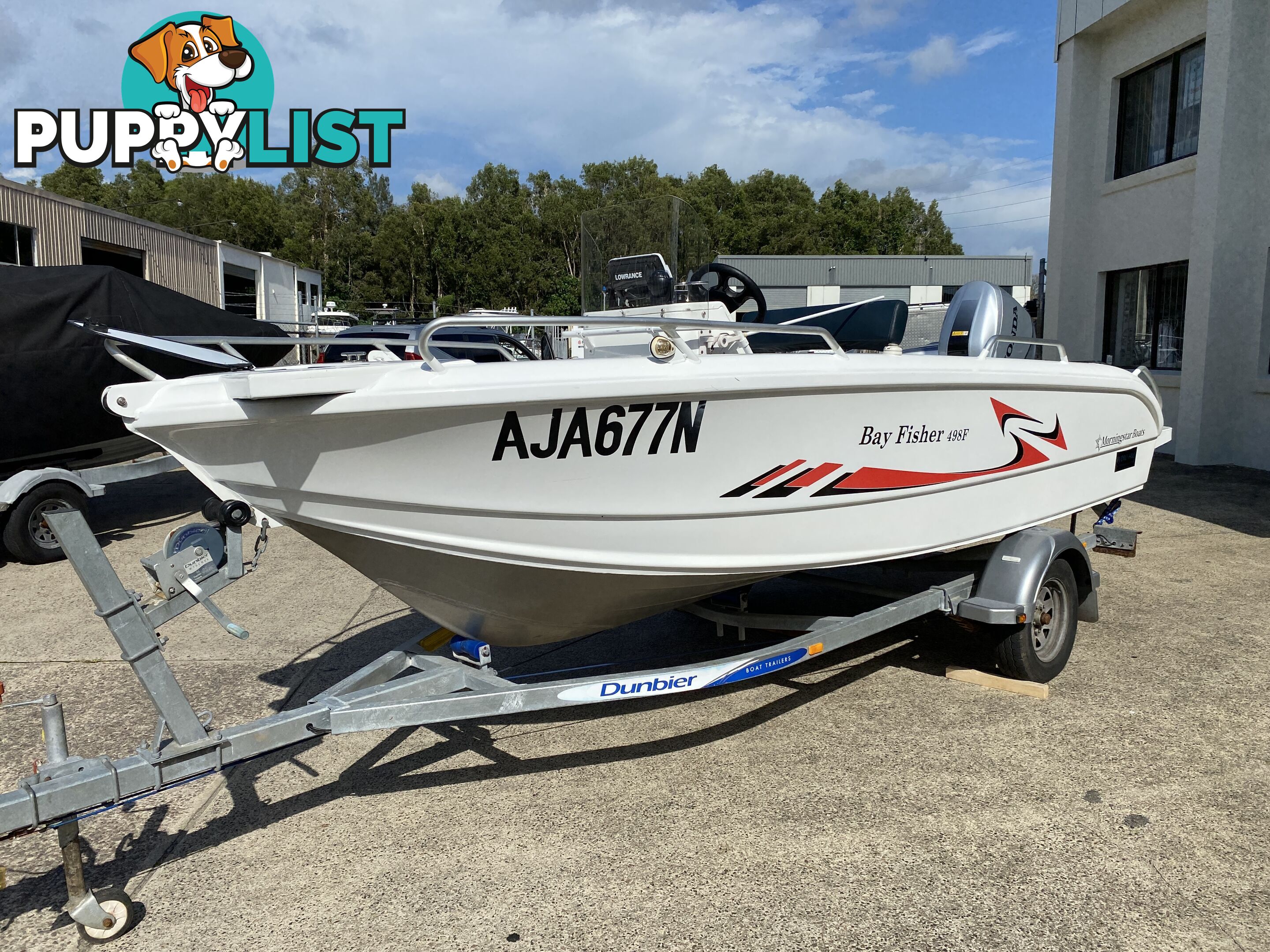 2015 Morningstar Bayfisher 498 with 60hp Honda on Galvanized Dunbier trailer