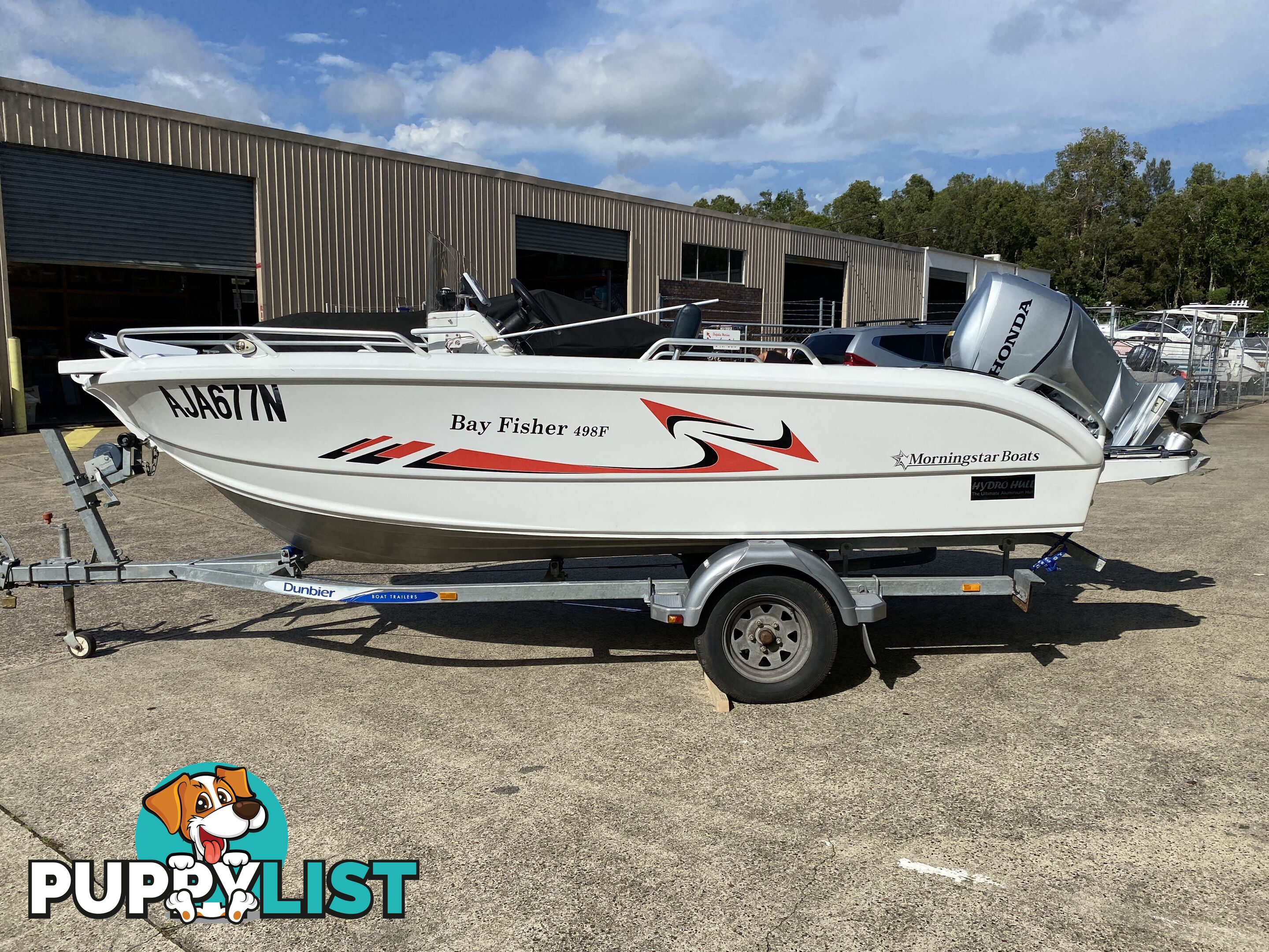 2015 Morningstar Bayfisher 498 with 60hp Honda on Galvanized Dunbier trailer