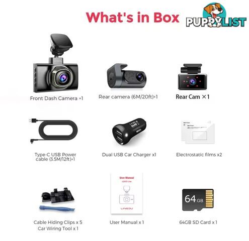 5K LINGDU DashCam 3 Cameras, Ultra HD, WiFi, GPS 3 inch IPS Screen, WDR Night Vision Good quality