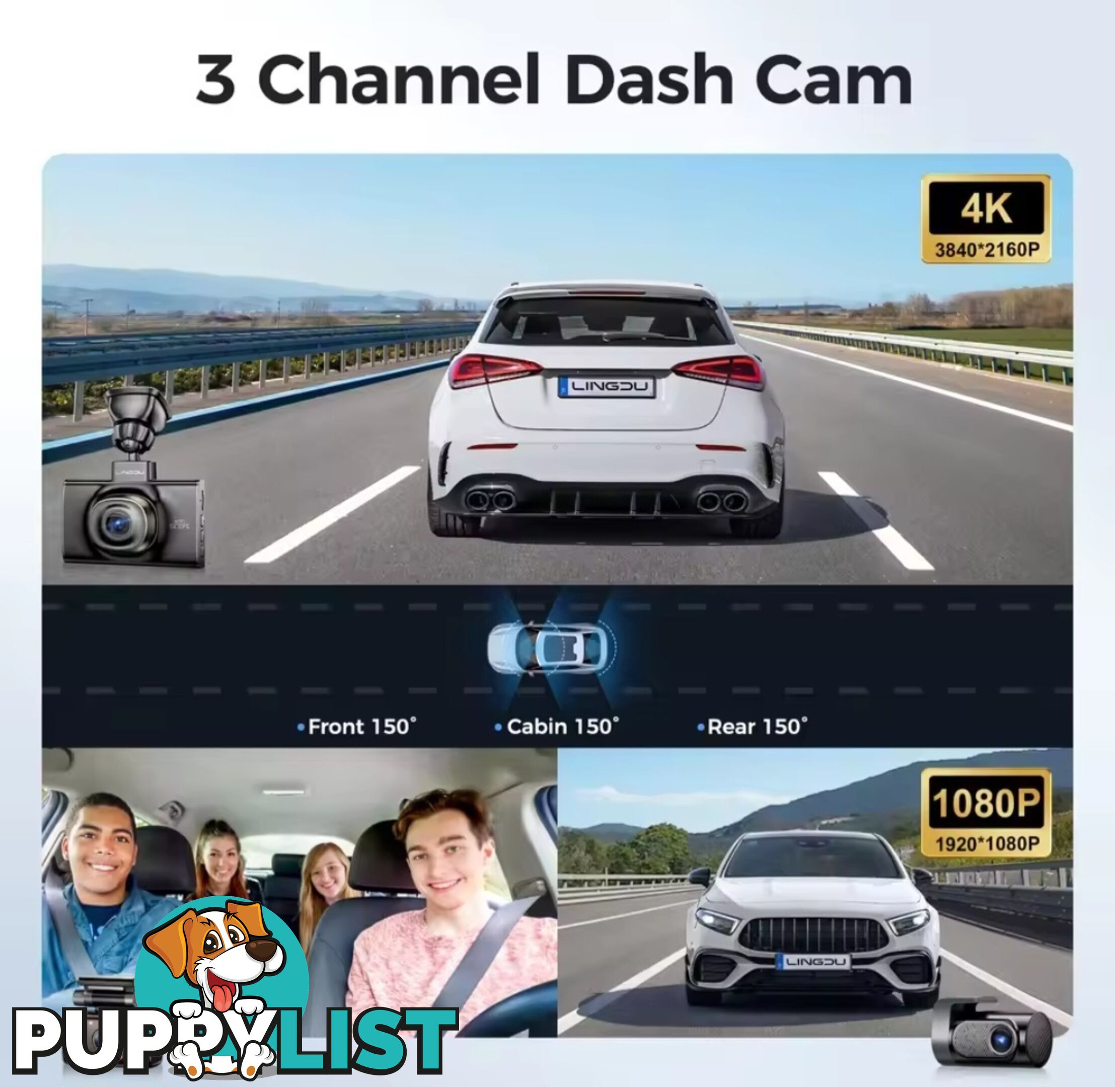 5K LINGDU DashCam 3 Cameras, Ultra HD, WiFi, GPS 3 inch IPS Screen, WDR Night Vision Good quality