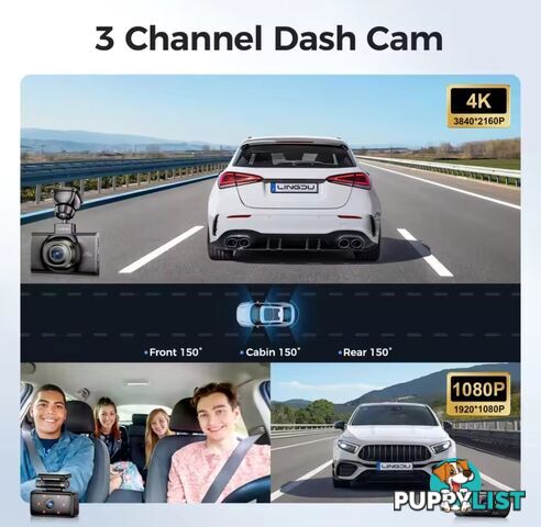 5K LINGDU DashCam 3 Cameras, Ultra HD, WiFi, GPS 3 inch IPS Screen, WDR Night Vision Good quality