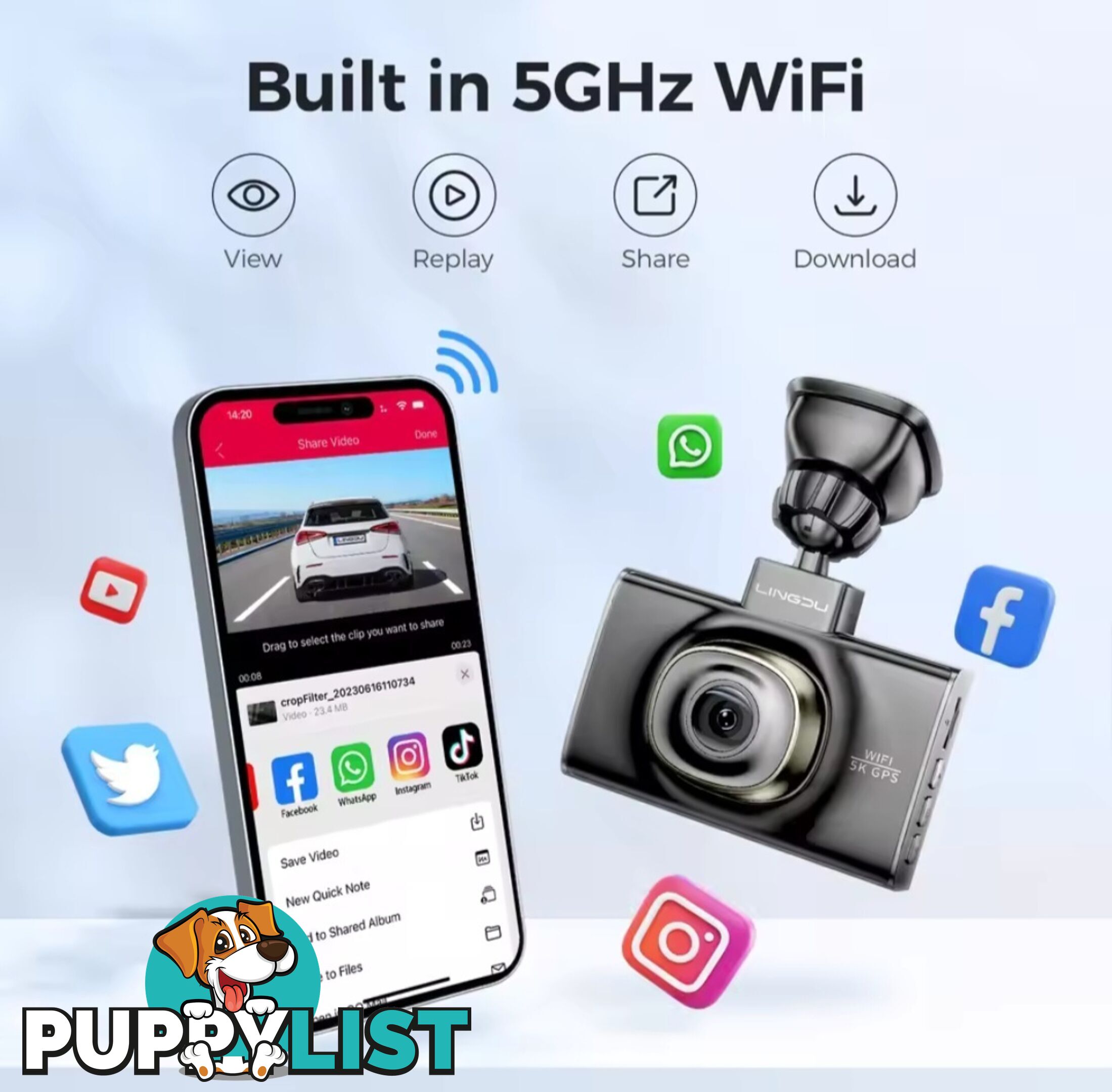 5K LINGDU DashCam 3 Cameras, Ultra HD, WiFi, GPS 3 inch IPS Screen, WDR Night Vision Good quality