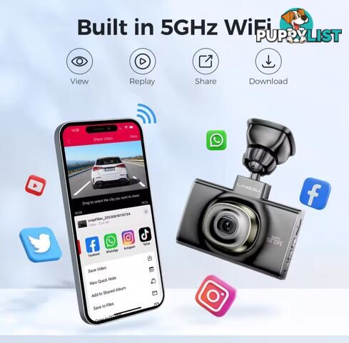 5K LINGDU DashCam 3 Cameras, Ultra HD, WiFi, GPS 3 inch IPS Screen, WDR Night Vision Good quality