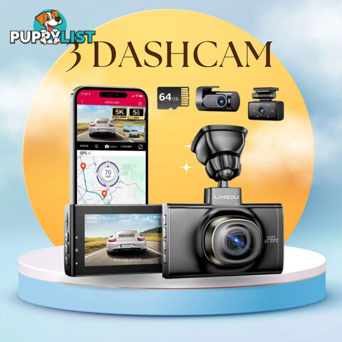 5K LINGDU DashCam 3 Cameras, Ultra HD, WiFi, GPS 3 inch IPS Screen, WDR Night Vision Good quality