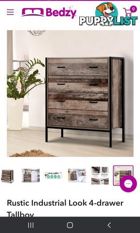 Tallboy 4 drawer rustic industrial style- new in box